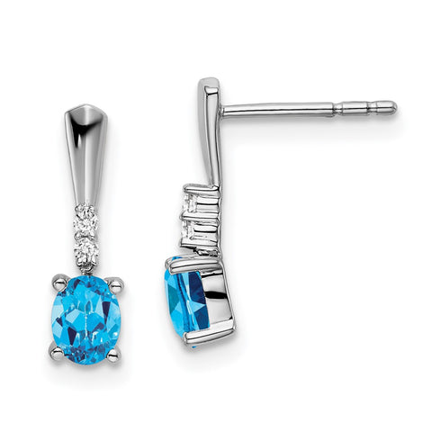 14k White Gold Oval Blue Topaz and Diamond Dangle Earrings-WBC-EM7407-BT-004-WA