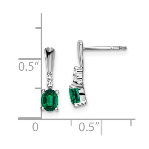 14k White Gold Oval Created Emerald and Diamond Dangle Earrings-WBC-EM7407-CEM-004-WA