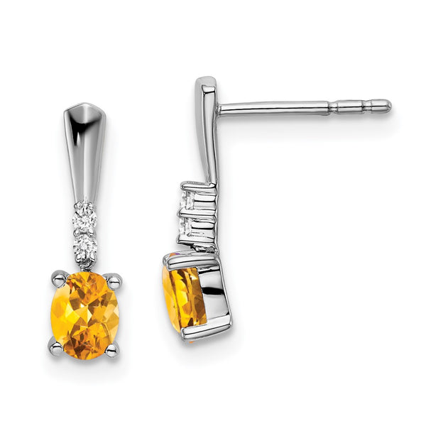 14k White Gold Oval Citrine and Diamond Dangle Earrings-WBC-EM7407-CI-004-WA