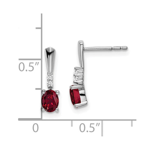 14k White Gold Oval Created Ruby and Diamond Dangle Earrings-WBC-EM7407-CRU-004-WA