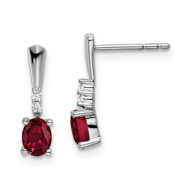 14k White Gold Oval Created Ruby and Diamond Dangle Earrings-WBC-EM7407-CRU-004-WA