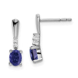 14k White Gold Oval Created Sapphire and Diamond Dangle Earrings-WBC-EM7407-CSA-004-WA