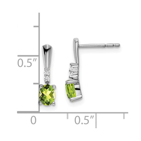 14k White Gold Oval Peridot and Diamond Dangle Earrings-WBC-EM7407-PE-004-WA