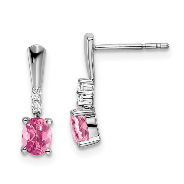 14k White Gold Oval Pink Tourmaline and Diamond Dangle Earrings-WBC-EM7407-PT-004-WA