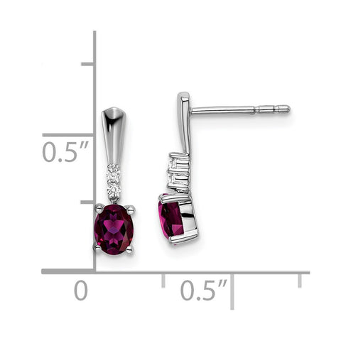 14k White Gold Oval Rhodolite Garnet and Diamond Dangle Earrings-WBC-EM7407-RG-004-WA