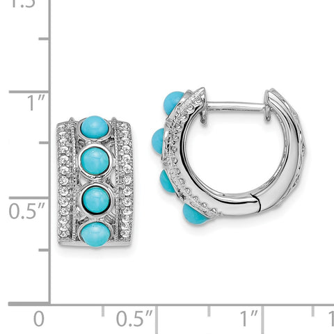 14k White Gold Turquoise and White Topaz Hinged Hoop Earrings-WBC-EM7417-BTQ-W