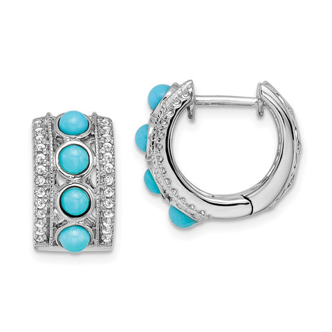 14k White Gold Turquoise and White Topaz Hinged Hoop Earrings-WBC-EM7417-BTQ-W