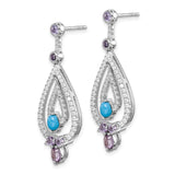 14k White Gold Turquoise/Amethyst/White Topaz Dangle Earrings-WBC-EM7424-BTQ/AM-W