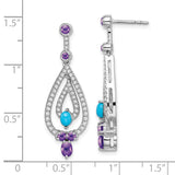 14k White Gold Turquoise/Amethyst/White Topaz Dangle Earrings-WBC-EM7424-BTQ/AM-W