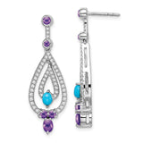 14k White Gold Turquoise/Amethyst/White Topaz Dangle Earrings-WBC-EM7424-BTQ/AM-W