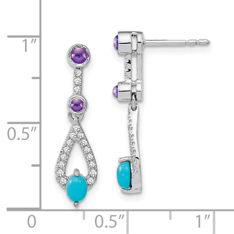 14k White Gold Turquoise/Amethyst/White Topaz Dangle Earrings-WBC-EM7425-BTQ/AM-W