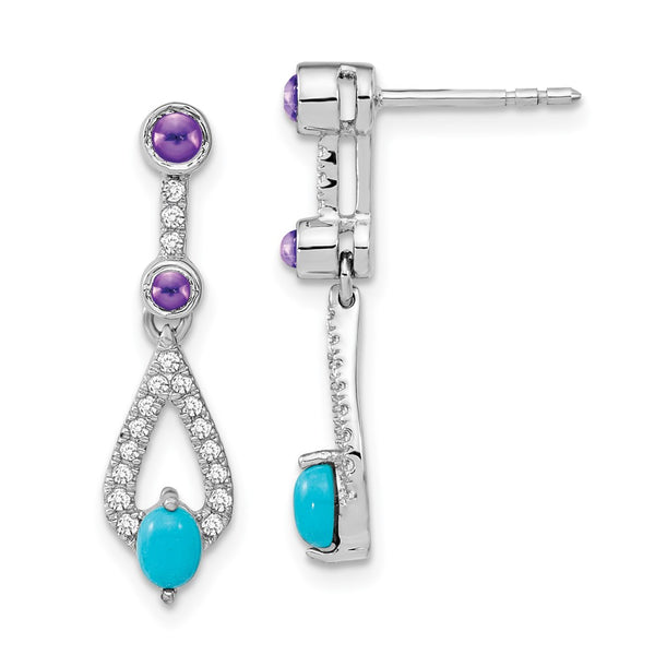 14k White Gold Turquoise/Amethyst/White Topaz Dangle Earrings-WBC-EM7425-BTQ/AM-W