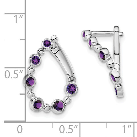 14k White Gold Amethyst Teardrop Hoop Earrings-WBC-EM7455-AM-W