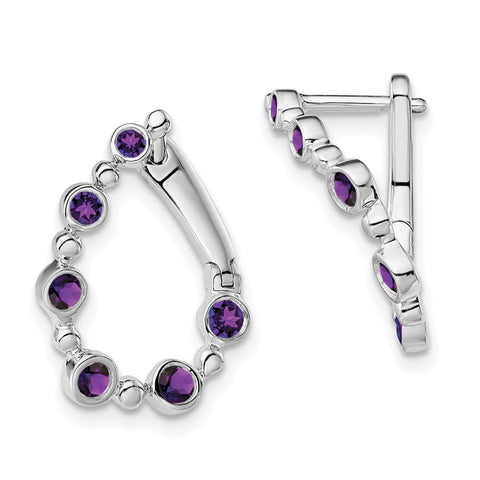 14k White Gold Amethyst Teardrop Hoop Earrings-WBC-EM7455-AM-W