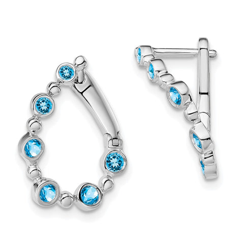 14k White Gold Blue Topaz Teardrop Hoop Earrings-WBC-EM7455-BT-W