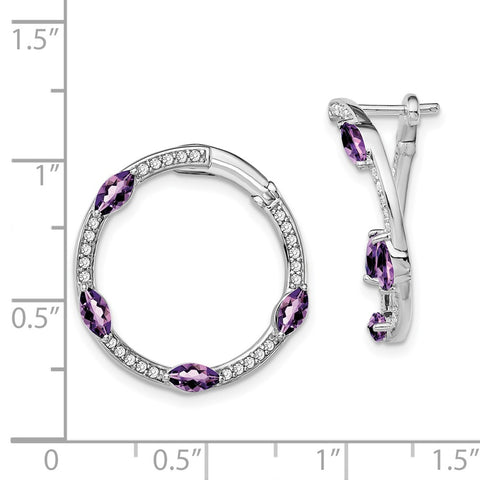 14k White Gold Amethyst and Diamond Hoop Earrings-WBC-EM7456-AM-026-WA