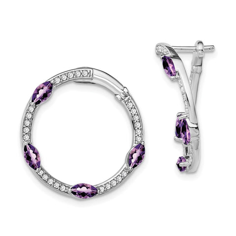 14k White Gold Amethyst and Diamond Hoop Earrings-WBC-EM7456-AM-026-WA