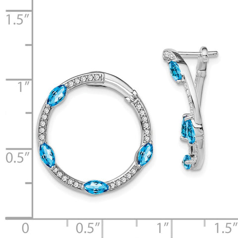 14k White Gold Blue Topaz and Diamond Hoop Earrings-WBC-EM7456-BT-026-WA