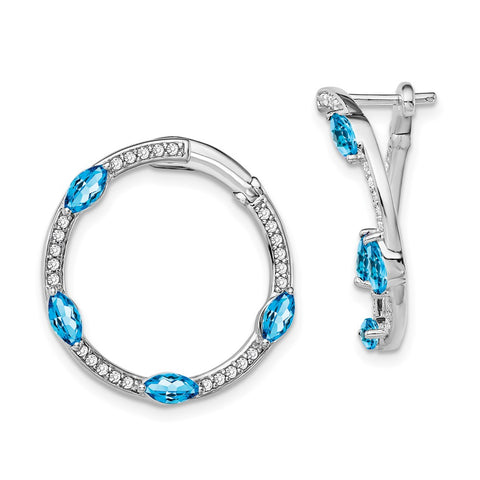 14k White Gold Blue Topaz and Diamond Hoop Earrings-WBC-EM7456-BT-026-WA