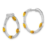 14k White Gold Citrine and Diamond Hoop Earrings-WBC-EM7456-CI-026-WA