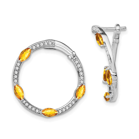 14k White Gold Citrine and Diamond Hoop Earrings-WBC-EM7456-CI-026-WA