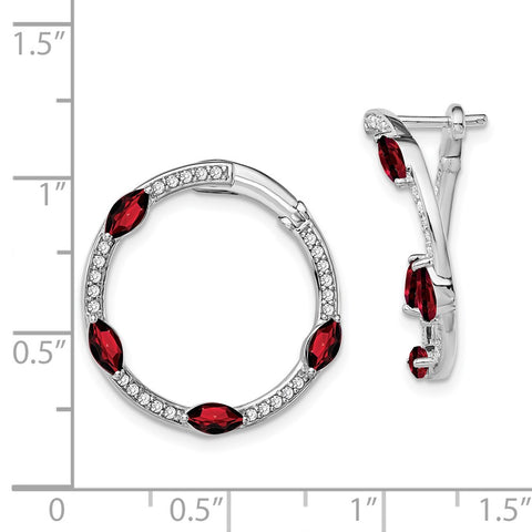 14k White Gold Garnet and Diamond Hoop Earrings-WBC-EM7456-GA-026-WA
