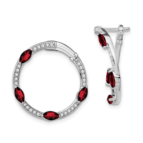 14k White Gold Garnet and Diamond Hoop Earrings-WBC-EM7456-GA-026-WA