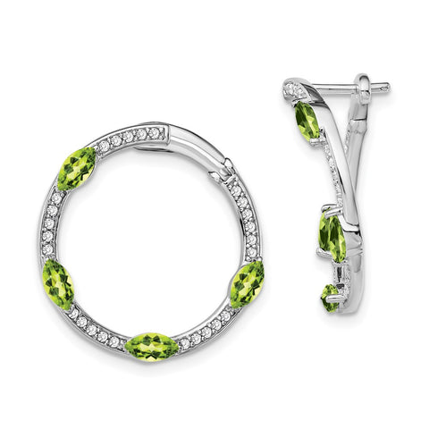 14k White Gold Peridot and Diamond Hoop Earrings-WBC-EM7456-PE-026-WA