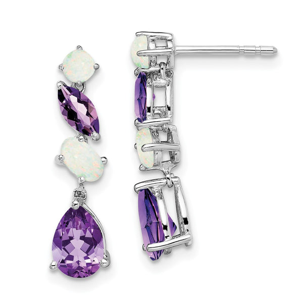 14k White Gold Amethyst and Opal Dangle Earrings-WBC-EM7458-AM/OP-W