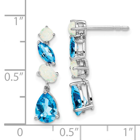 14k White Gold Blue Topaz and Opal Dangle Earrings-WBC-EM7458-BT/OP-W