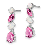 14k White Gold Created Pink Sapphire and Opal Dangle Earrings-WBC-EM7458-CPS/OP-W