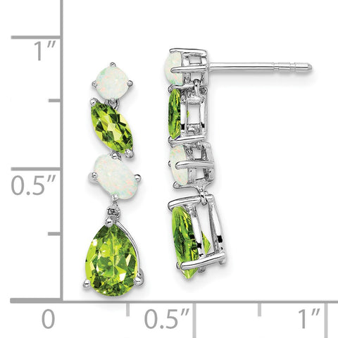 14k White Gold Peridot and Opal Dangle Earrings-WBC-EM7458-PE/OP-W