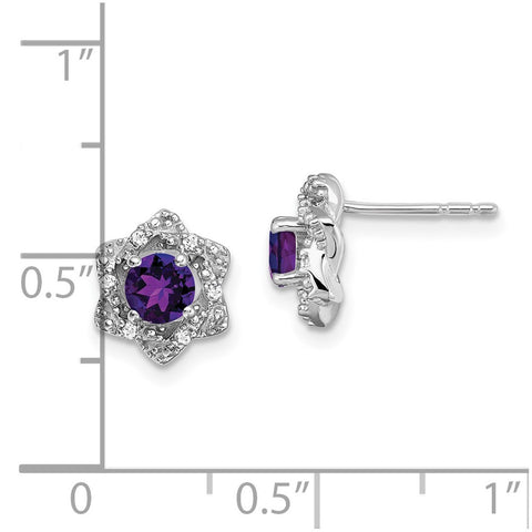 14k White Gold Amethyst and Diamond Post Earrings-WBC-EM7459-AM-006-WA