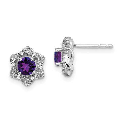 14k White Gold Amethyst and Diamond Post Earrings-WBC-EM7459-AM-006-WA