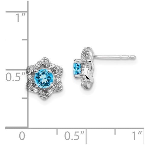 14k White Gold Blue Topaz and Diamond Post Earrings-WBC-EM7459-BT-006-WA