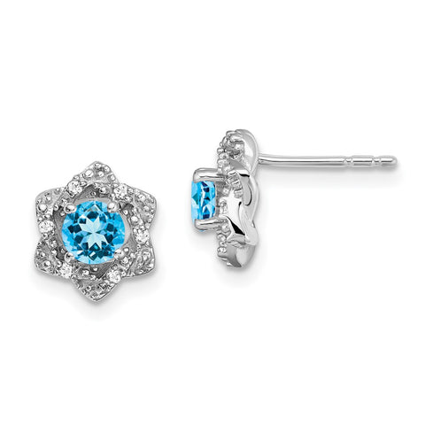 14k White Gold Blue Topaz and Diamond Post Earrings-WBC-EM7459-BT-006-WA