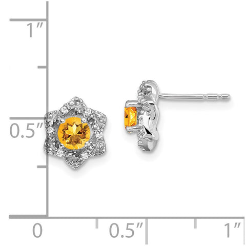 14k White Gold Citrine and Diamond Post Earrings-WBC-EM7459-CI-006-WA