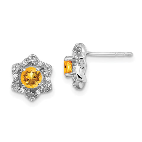 14k White Gold Citrine and Diamond Post Earrings-WBC-EM7459-CI-006-WA