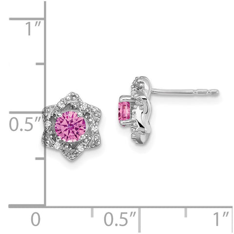 14k White Gold Created Pink Sapphire and Diamond Post Earrings-WBC-EM7459-CPS-006-WA