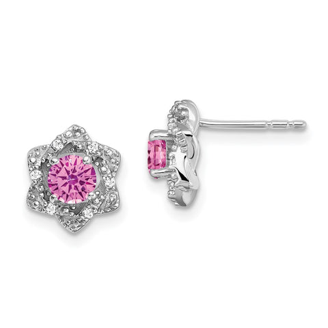 14k White Gold Created Pink Sapphire and Diamond Post Earrings-WBC-EM7459-CPS-006-WA