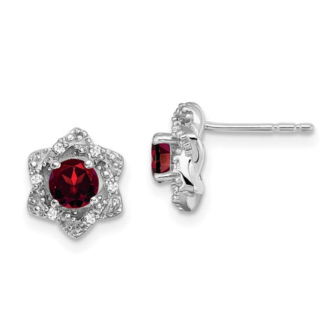 14k White Gold Garnet and Diamond Post Earrings-WBC-EM7459-GA-006-WA