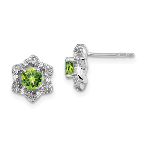 14k White Gold Peridot and Diamond Post Earrings-WBC-EM7459-PE-006-WA