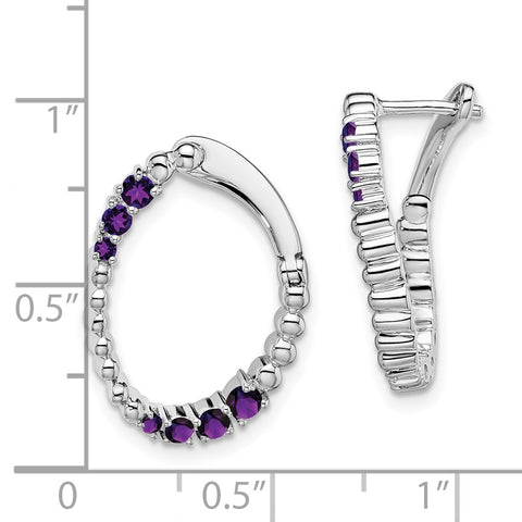 14k White Gold Amethyst Oval Hoop Earrings-WBC-EM7460-AM-W