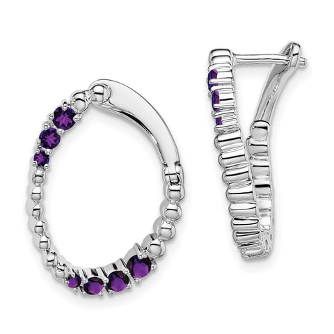 14k White Gold Amethyst Oval Hoop Earrings-WBC-EM7460-AM-W