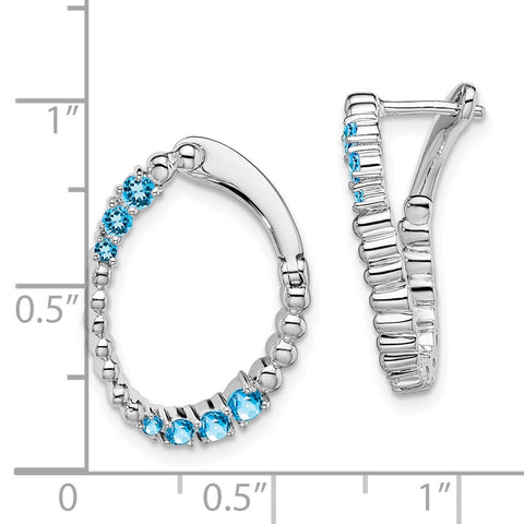 14k White Gold Blue Topaz Oval Hoop Earrings-WBC-EM7460-BT-W