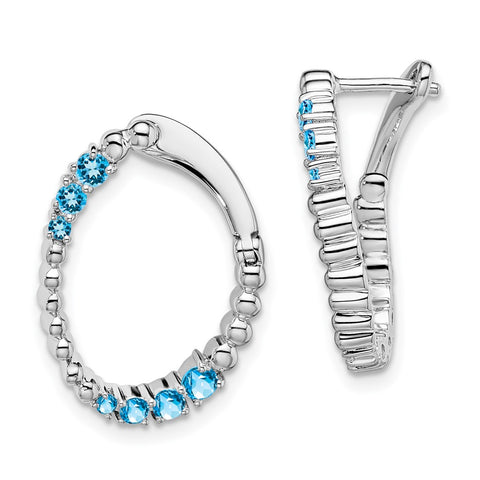 14k White Gold Blue Topaz Oval Hoop Earrings-WBC-EM7460-BT-W