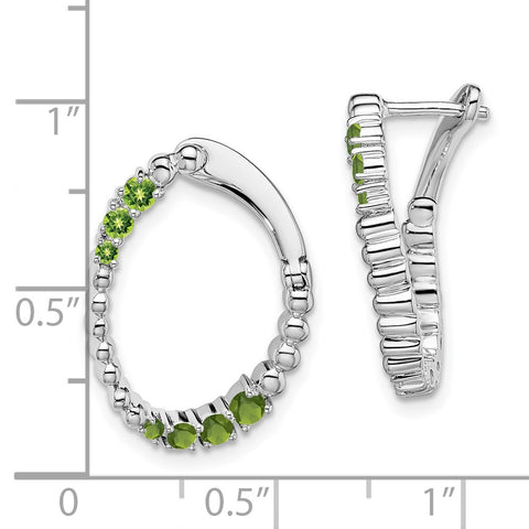 14k White Gold Peridot Oval Hoop Earrings-WBC-EM7460-PE-W