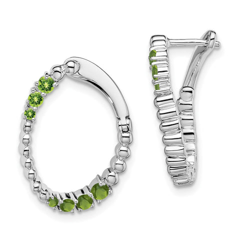 14k White Gold Peridot Oval Hoop Earrings-WBC-EM7460-PE-W