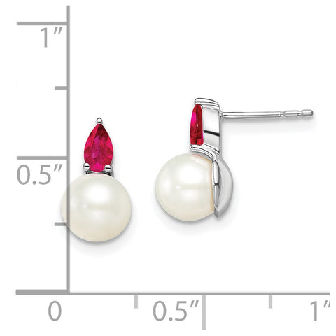 14k White Gold FWC Pearl and Ruby Post Earrings-WBC-EM8094-RU-W