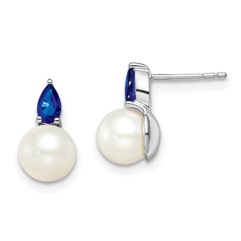 14k White Gold FWC Pearl and Sapphire Post Earrings-WBC-EM8094-SA-W